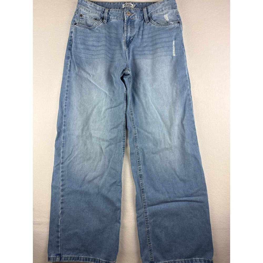Refuge Denim Skater Y2K Jeans Women's 7 Light Wash Low Rise Wide Leg Rigid Pants